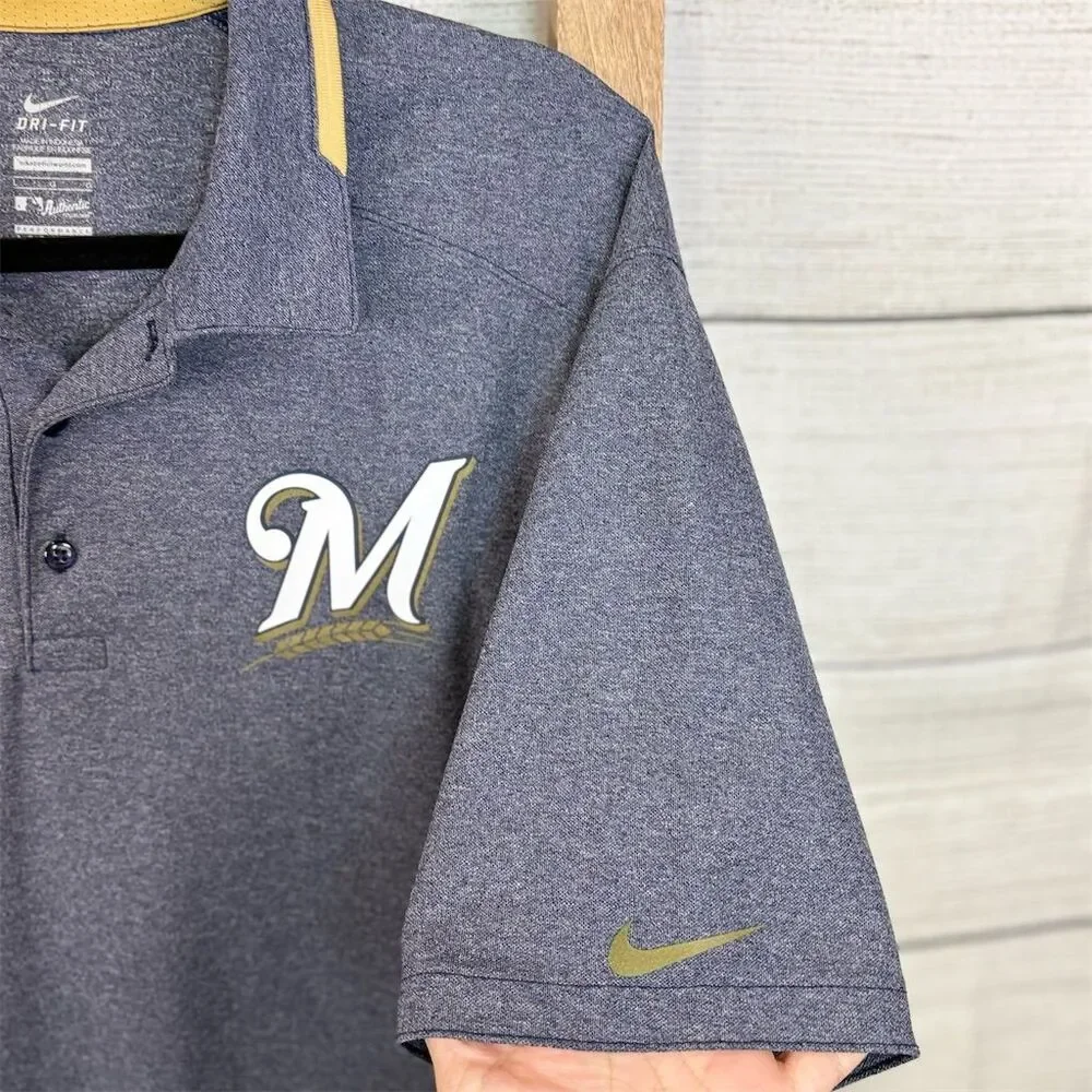 Milwaukee Brewers Nike Dri-Fit Men's Polo Shirt Blue Size L‎
